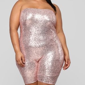 Fashion Nova Pink Sequin Romper Sz 1x
